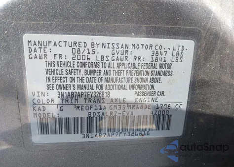 2015 Nissan Sentra Sr from USA, damaged, VIN 3N1AB7AP7FY326818